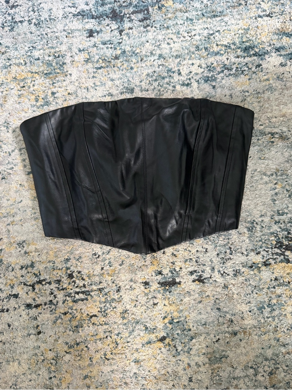 Black Faux Leather Strapless Corset Top